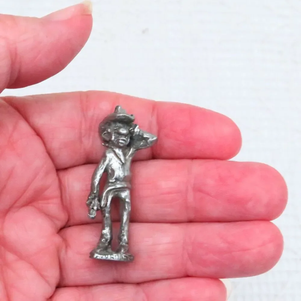 Vintage Pewter Cowboy Figurine Frustrated Cowboy Western Decor Miniature Statue